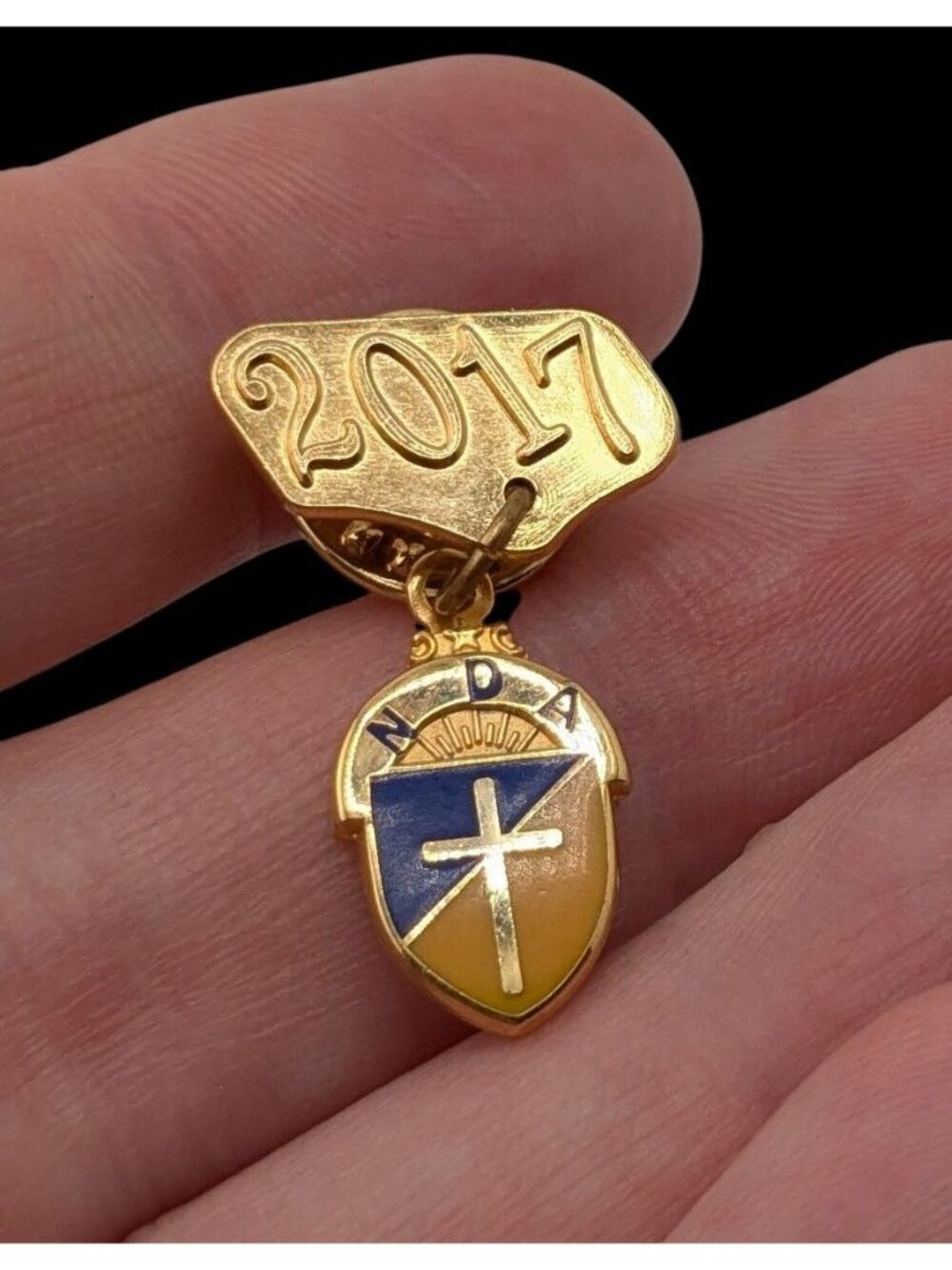 Notre Dame Academy 2017 Gold Tone Lapel Pin With Cross Design